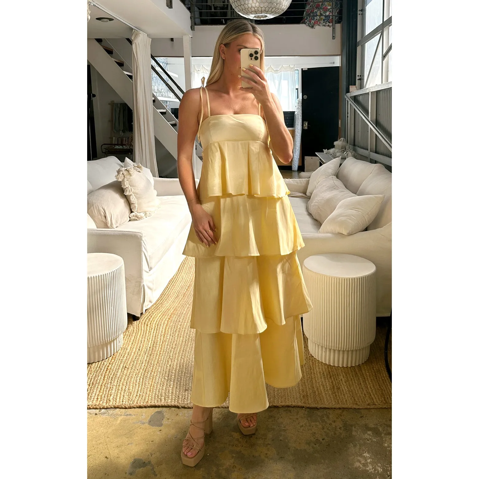 Show Me Your Mumu Meet Cute Dress in Pale Yellow Taffeta M NWT - Image 4