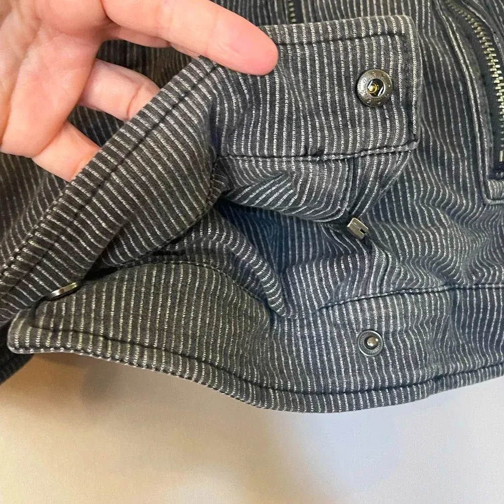 Free People Railroad Stripe Knit Gray Charcoal Moto Jacket Asymmetrical Sz XS - Image 5