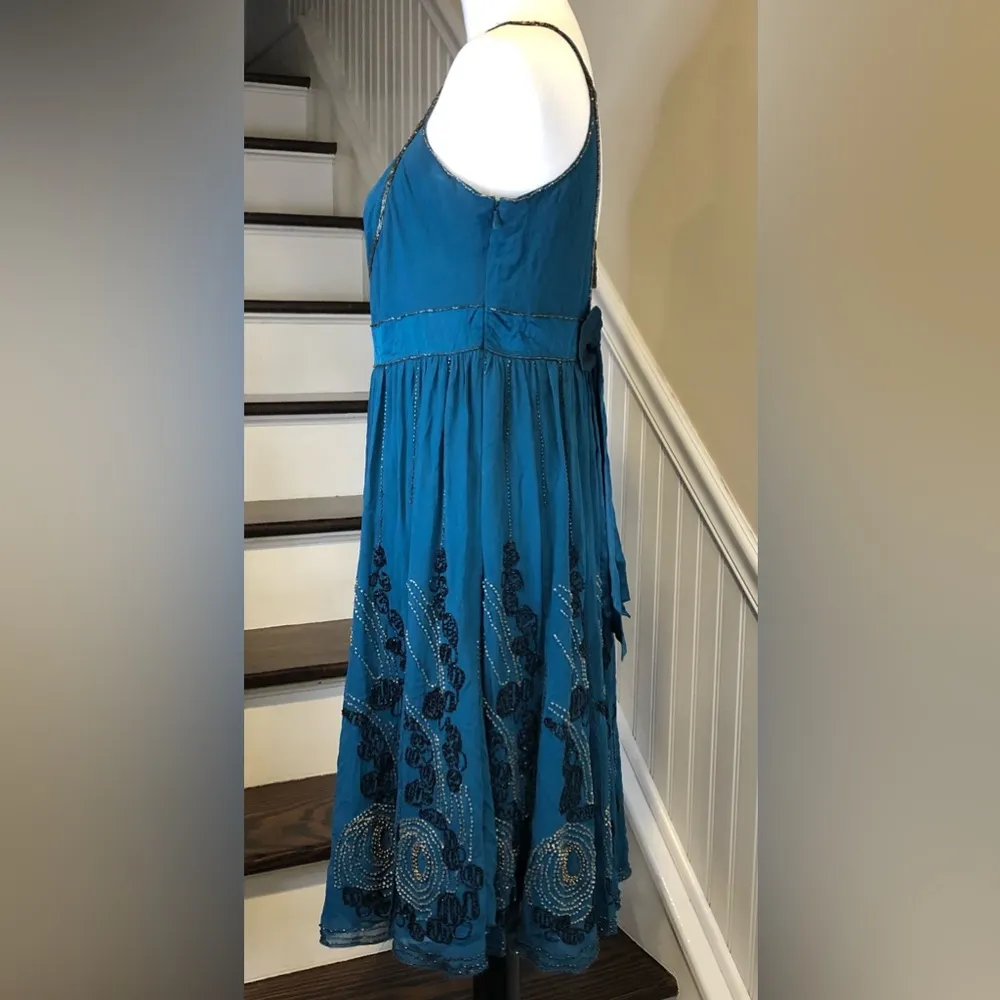 KAREN MILLEN Beaded Fit and Flare Silk Dress Sz 10 - Image 3