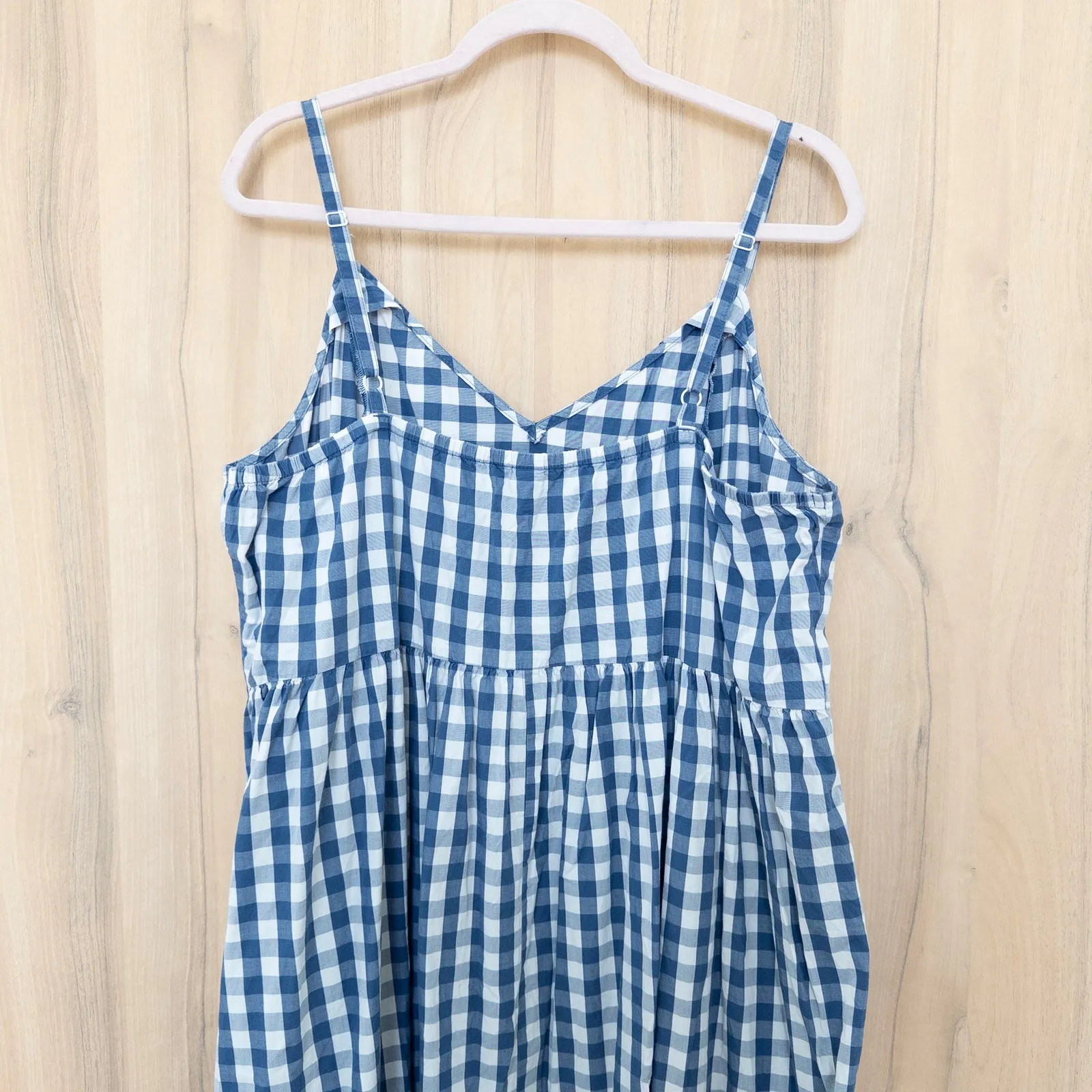 Old Navy Womens Gingham Midi Dress Size XL Blue White Preppy Coastal Summer - Image 7