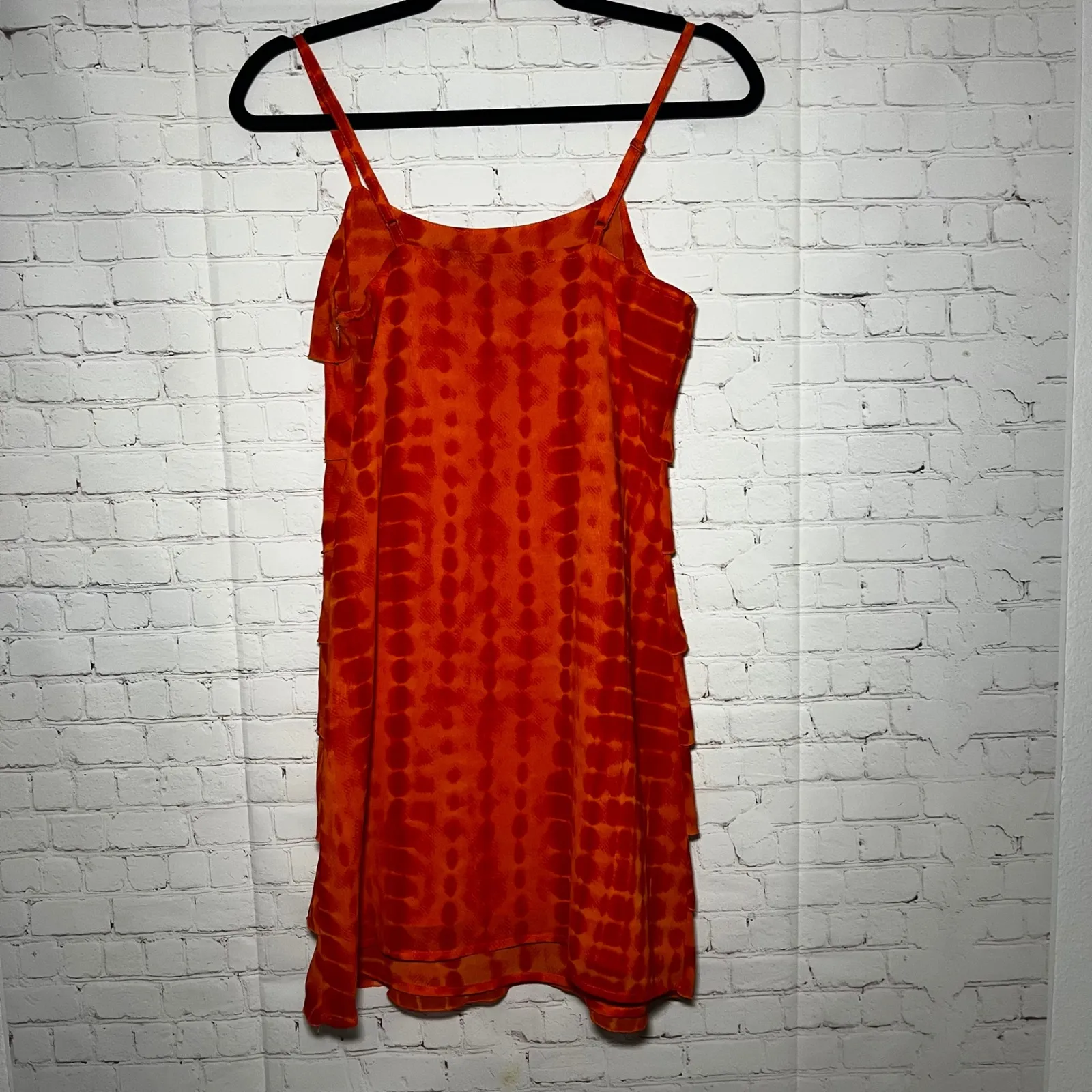 Vintage Y2K 00's Orange Tie Dye Tiered Spaghetti Strap Mini Dress Women Size SM - Image 4