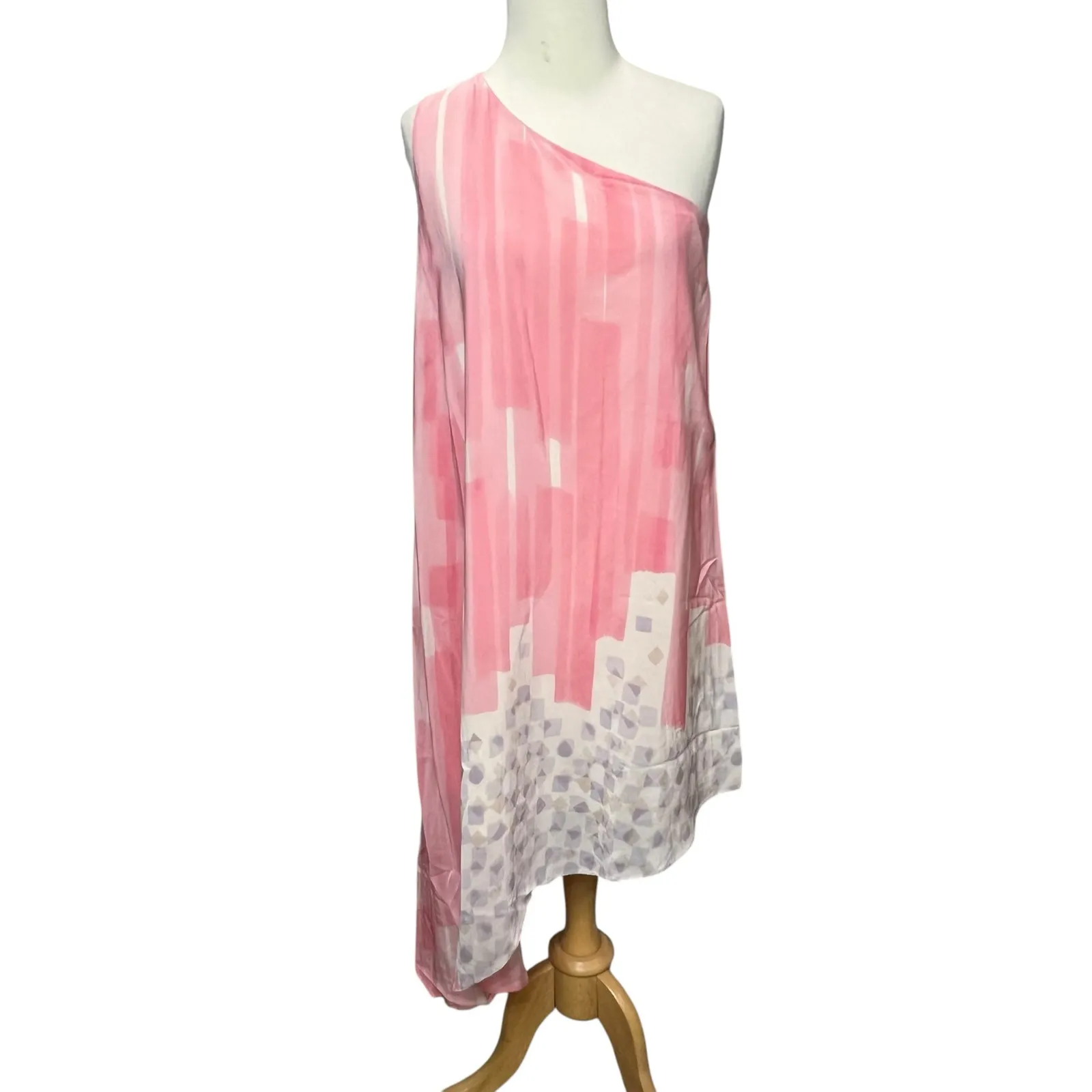 Anthropologie Maeve Avalonne Dress 4 Pink White Silk Asymmetric Whimsy Ethereal - Image 2