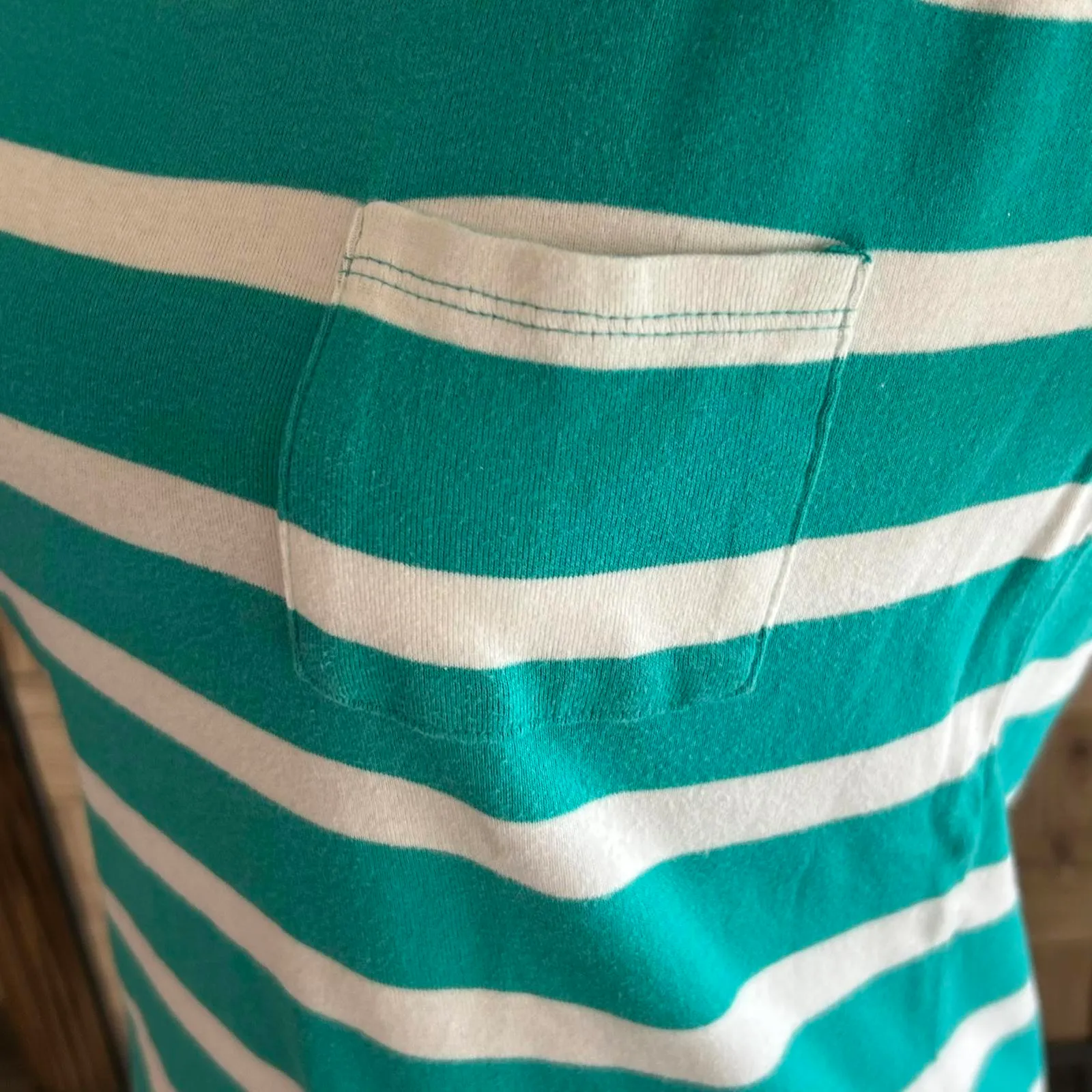 Womens Turquoise & White Striped Short Sleeve Shirt Size S/M Blue Size M - Image 5