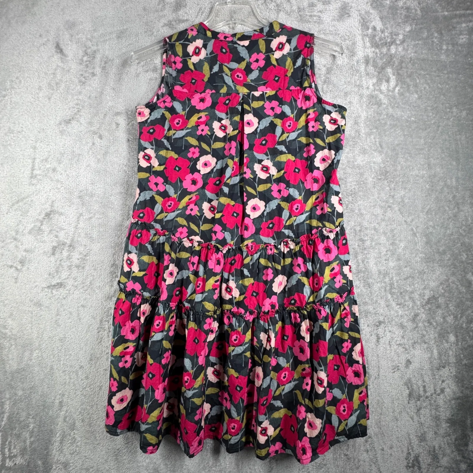 APNY Dress‎ Floral Pintuck Sleeveless Tiered Babydoll Casual Summer Size Medium Pink - Image 3