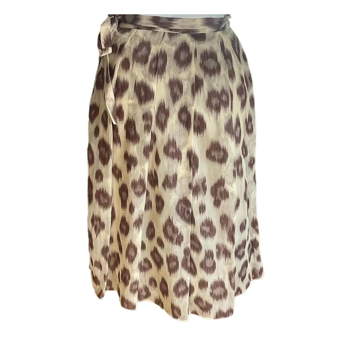 Lafayette 148 New York Brown Linen/Silk Blend Animal Print Skirt Size 4 - Image 3