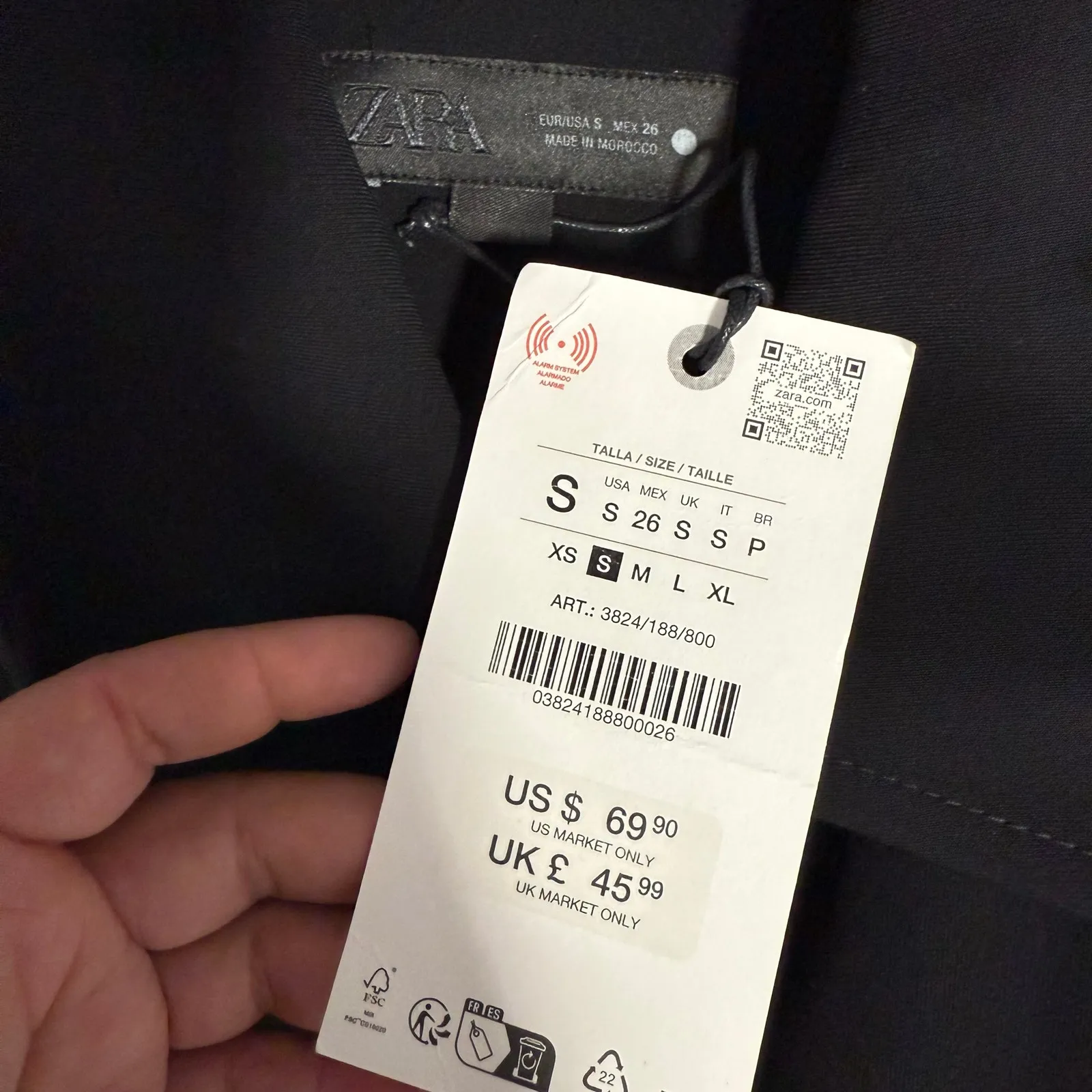 Zara Cropped Full Zip Jacket, Black, S - Image 3