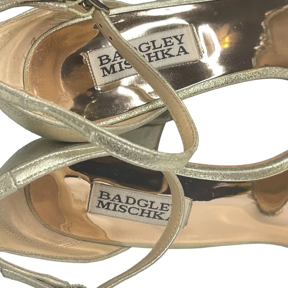 ❧ Barby Crystallized Heeled Sandals ❧ Gold Shimmery Leather ❧ 8M - Image 10