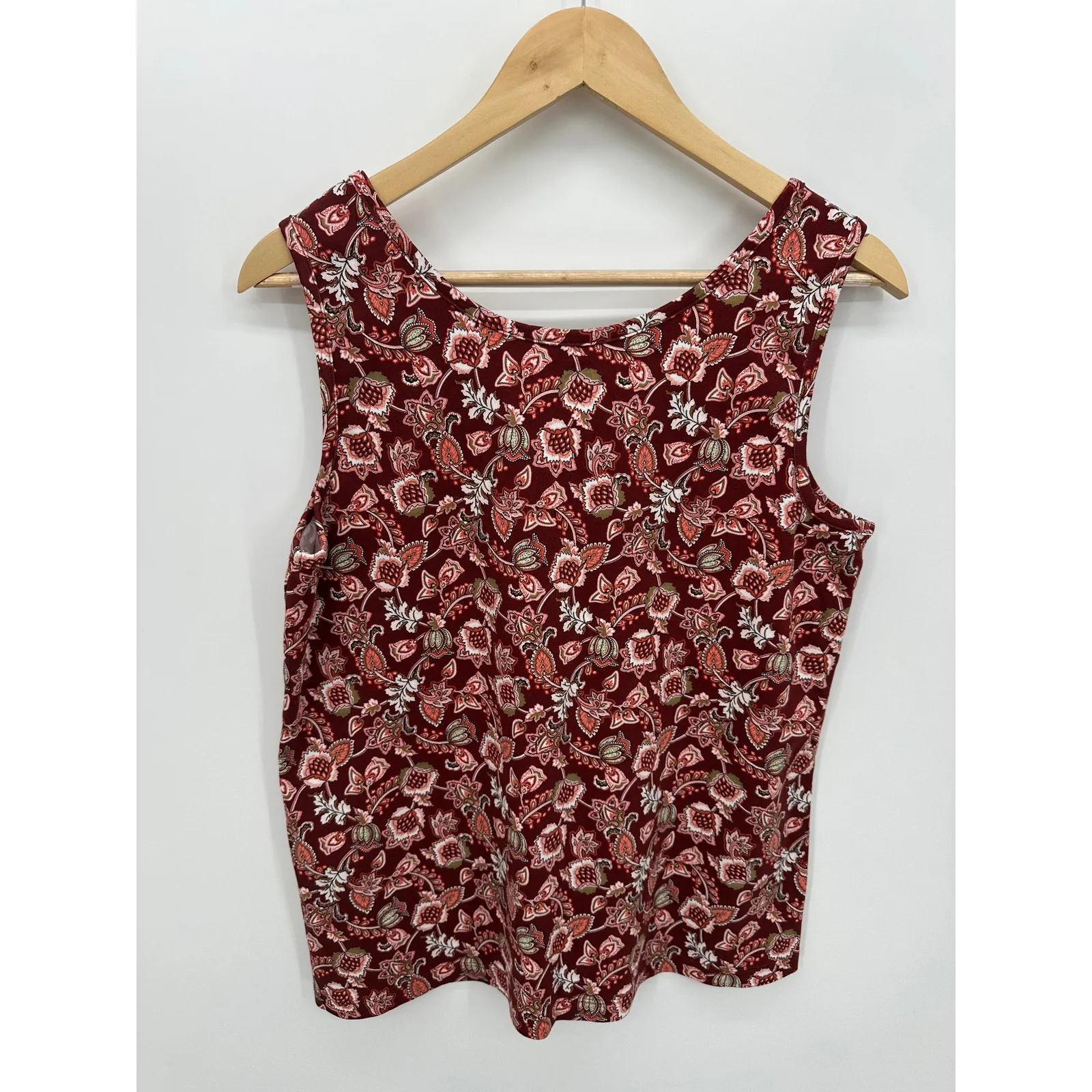 Lands End Tank Top Womens Size LP Red Fall Floral Cotton Stretch Casual Basic - Image 2