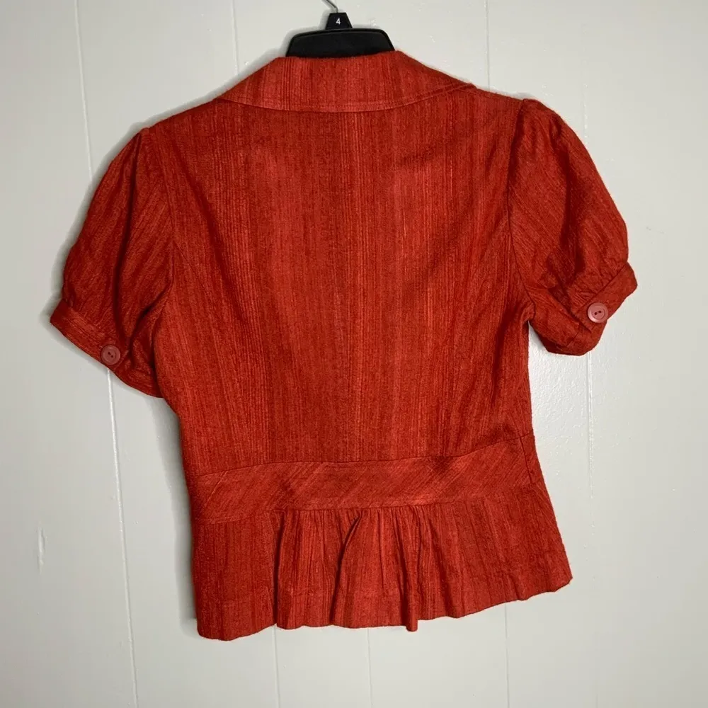 Cache  Silk Burnt Orange Wide Leg Capris & Cropped Jacket Pantsuit Small - Image 5