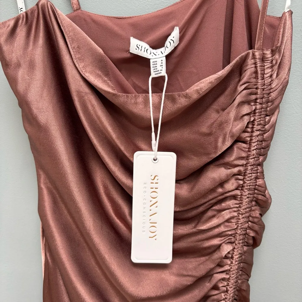 Shona Joy Lily Bias Ruched Midi Dress in Clove 4 - Image 9