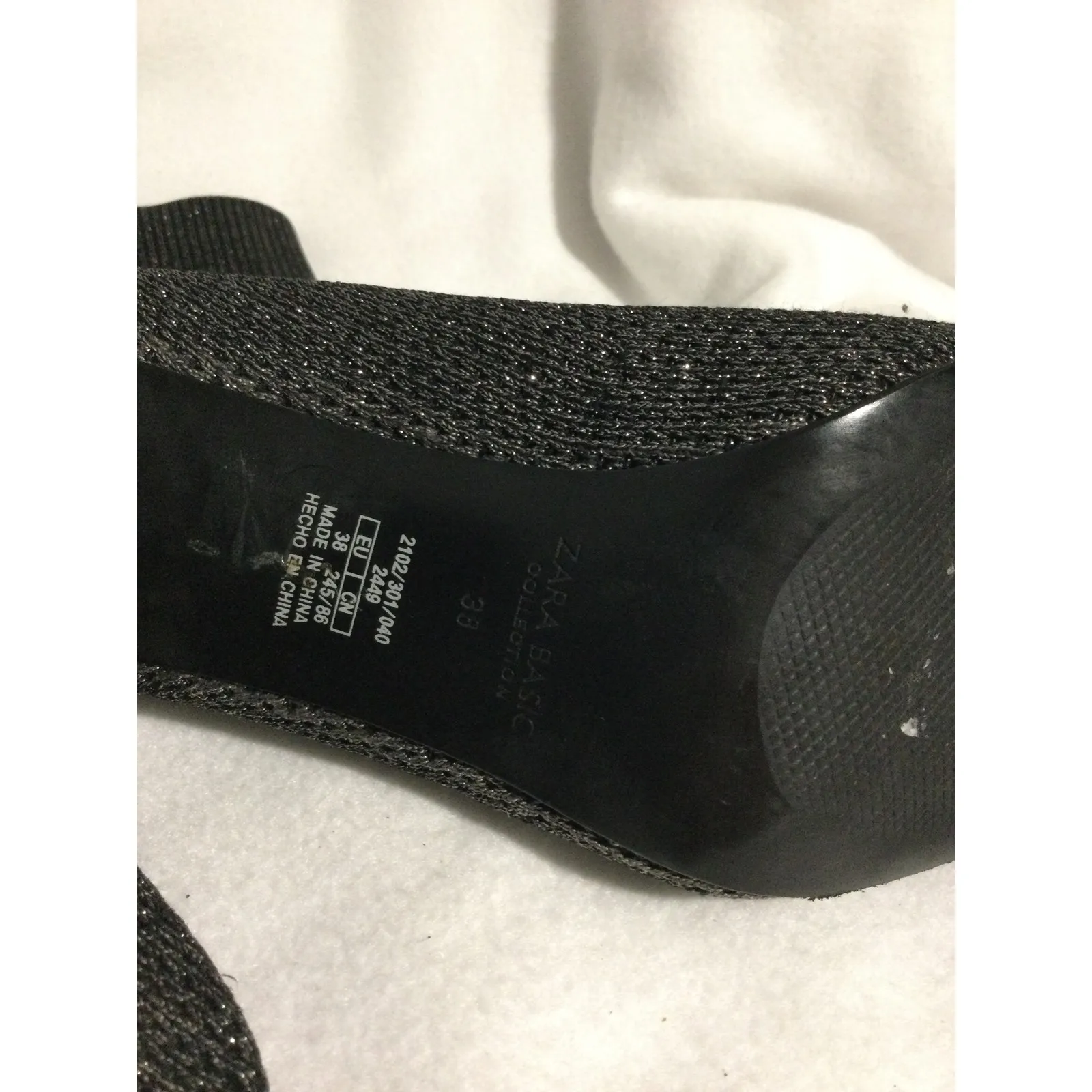 Zara Basic Collection Sparkly Knit Sock Booties Ankle Boots Black Size‎ 38 Size 8 - Image 3