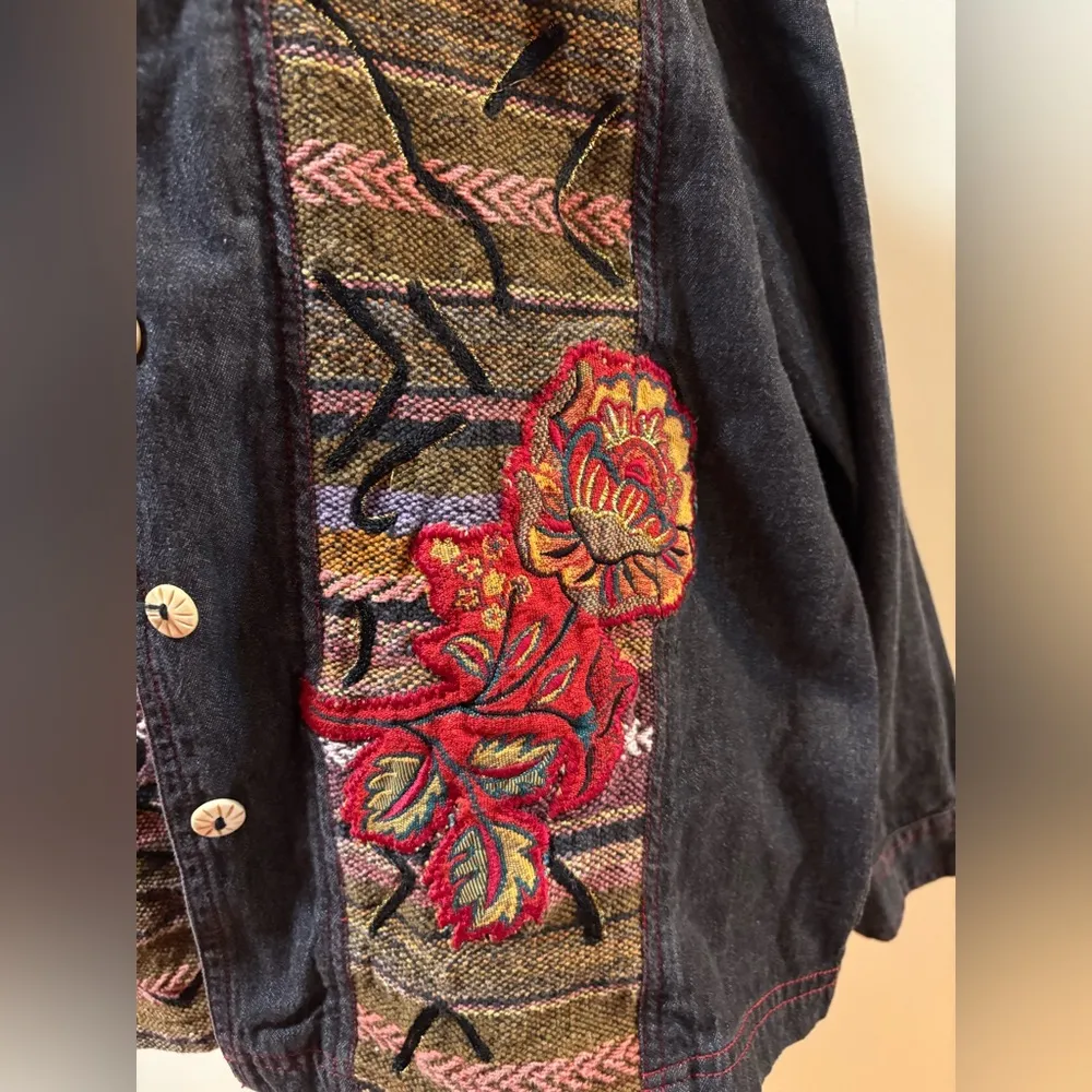 Alex Kin patchwork embroidered jacket gray chambray M Size M - Image 2