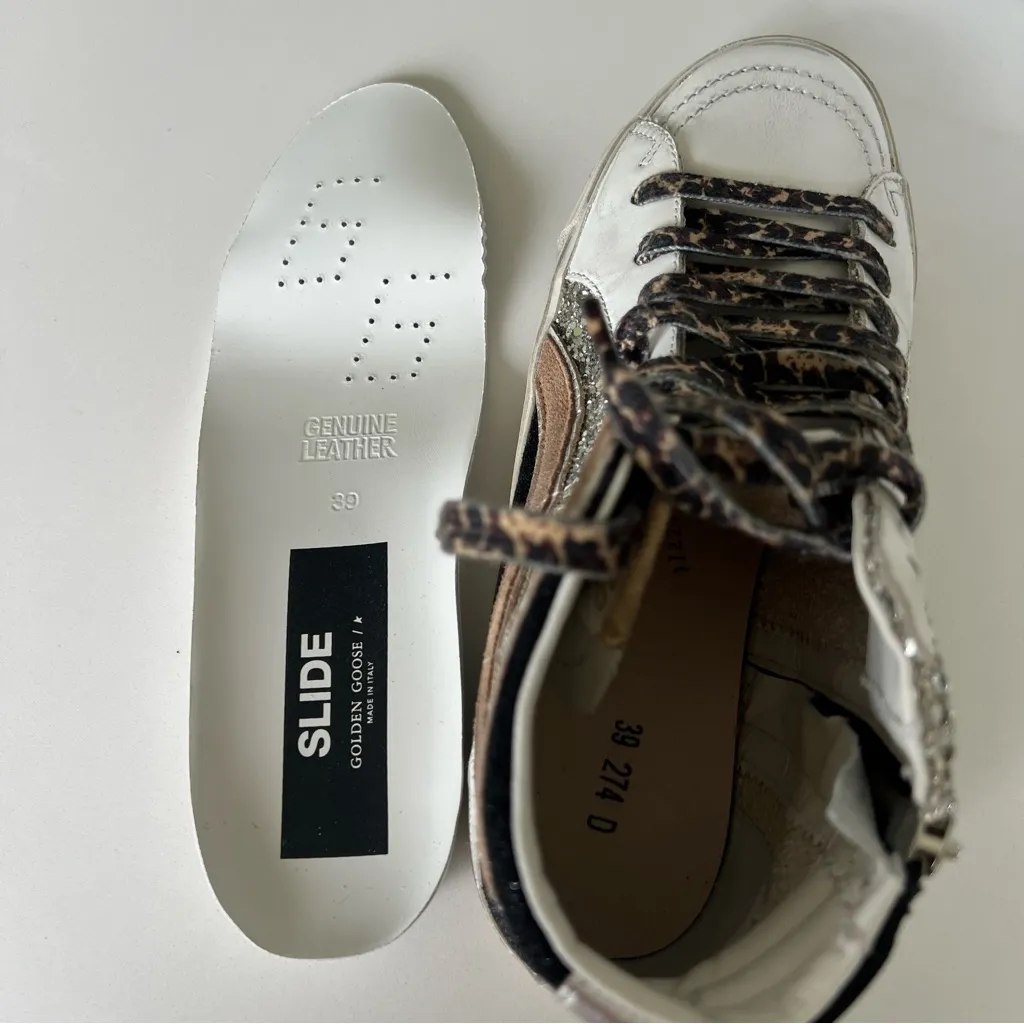 New Golden Goose Slide Mid Top Mids Slides Glitter Leather Sneakers - Image 9