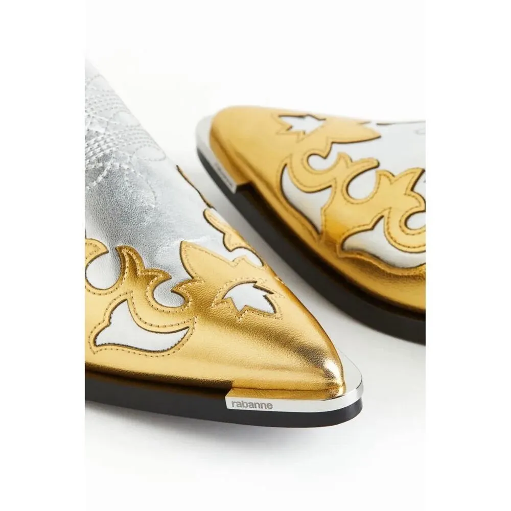 NWT H&M x Rabanne Shimmery Metallic Cowboy Boots | US Size 6 Silver - Image 3