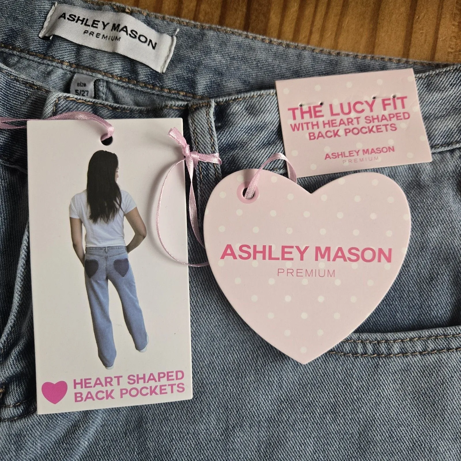 Ashley Mason Premium Lucy Fit Heart Pocket Jeans Y2K Coquette Straight Leg 5/27 - Image 5