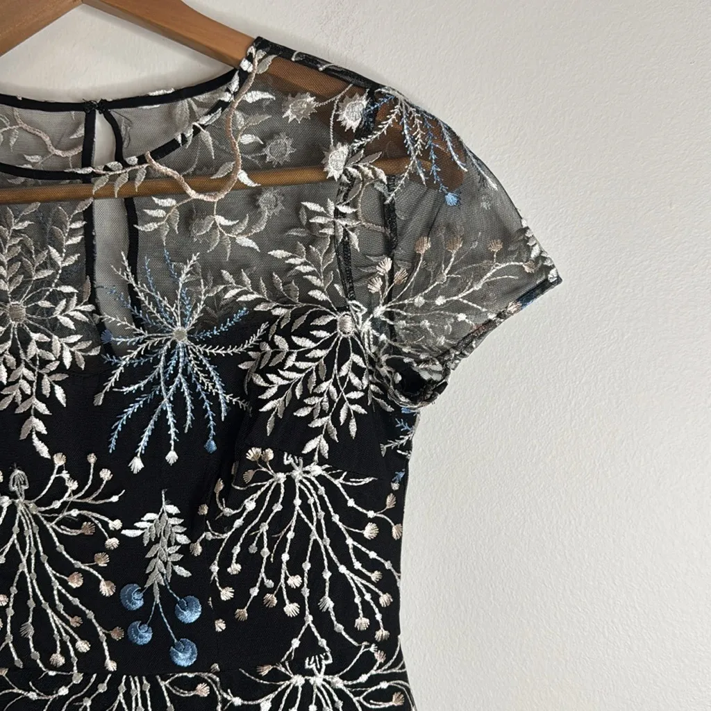 Adrianna Papell High-Low Floral Illusion Neckline Sheer Lace Overlay Dress sz 4P - Image 6