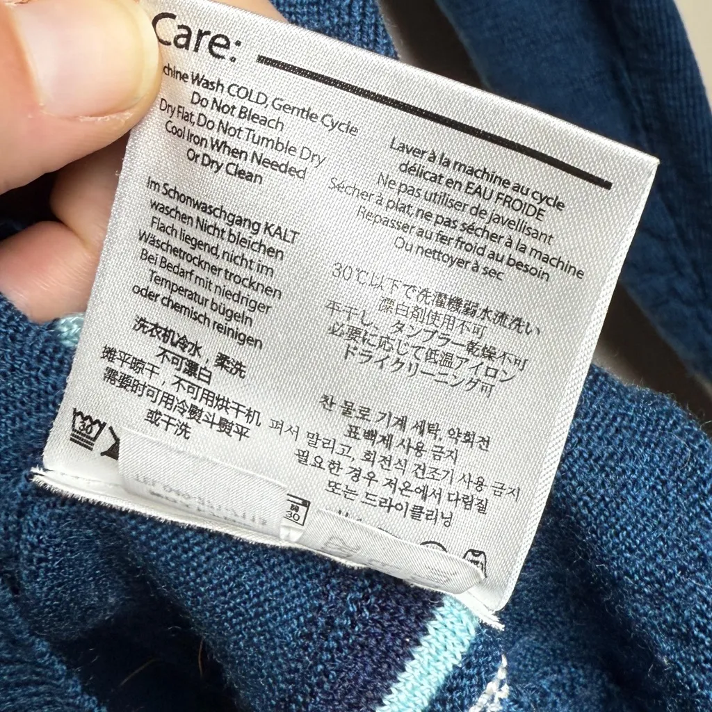 SMARTWOOL Blue South Rim Striped Merino Wool Hooded Sweater Size Medium - Image 8