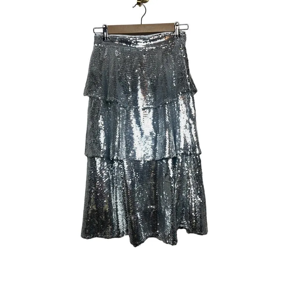 FRNCH Paris Evaleen Sequin Tiered Midi Skirt Sz. S - Image 4