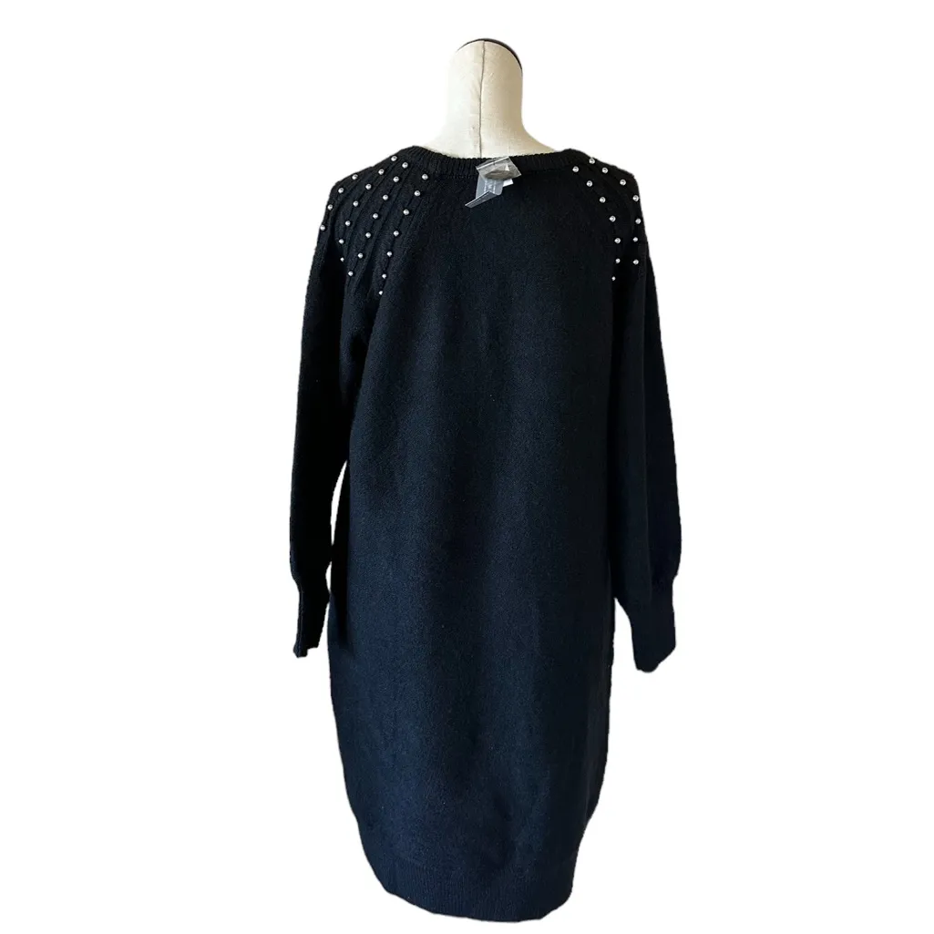 NWT LANE BRYANT Long Sleeve Embellished Crew Neck Sweater Dress Black - Image 9