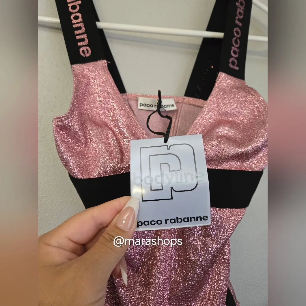 Paco Rabanne Metallic Stretch lame Bodysuit In Baby Pink Size XS - Image 7