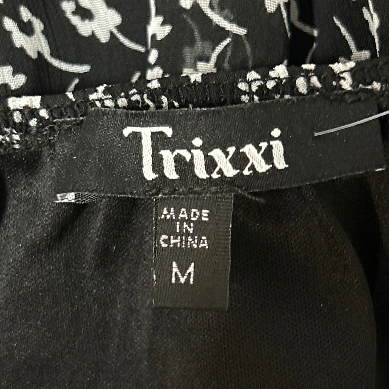 Trixxi Black Floral Milkmaid French Square Whimsigoth Puff Ruffle Dress Size M - Image 3