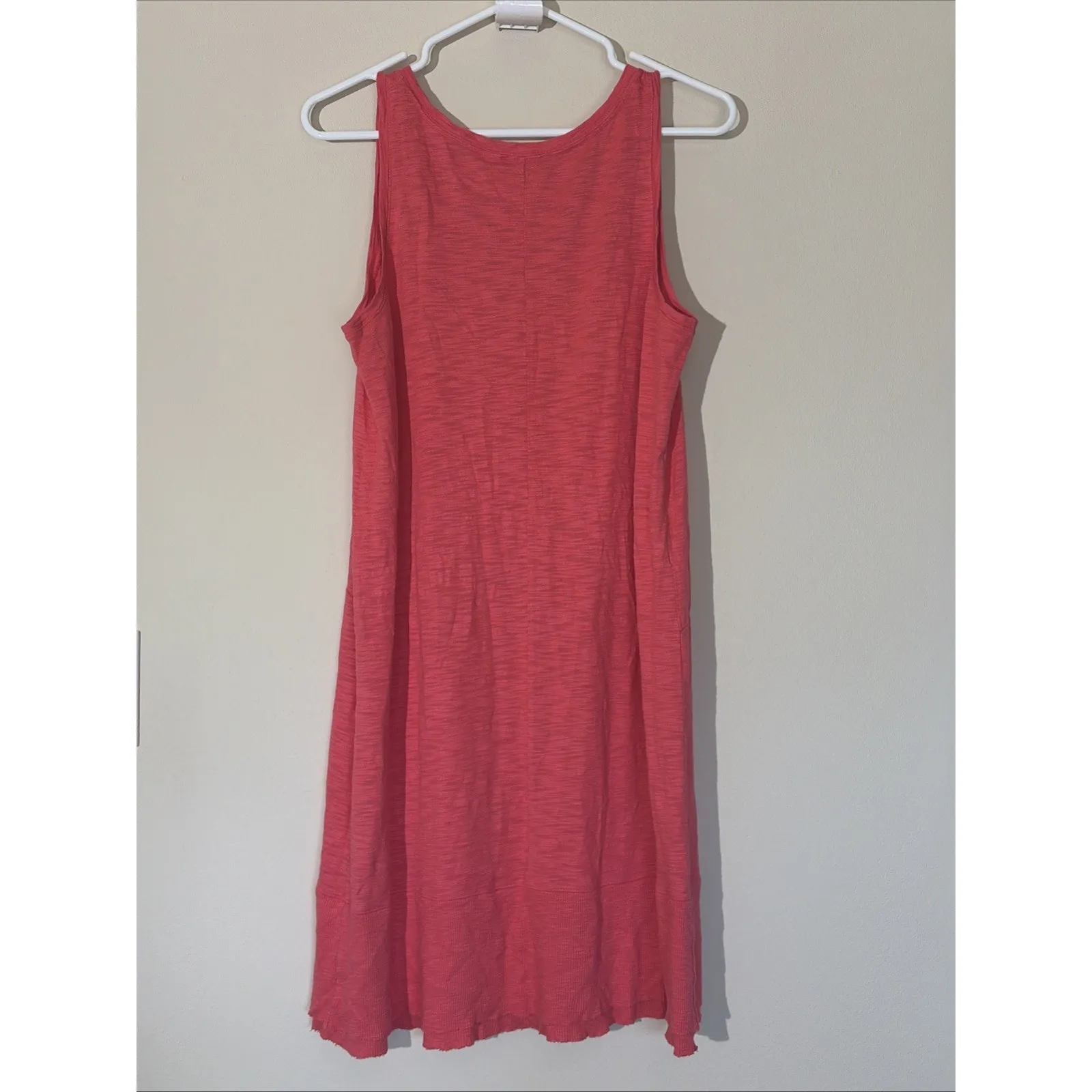 Lilla P Coral Seamed Ribbed Raw Hem Vneck Sleeveless Pima Cotton Modal Dress MED Pink - Image 5