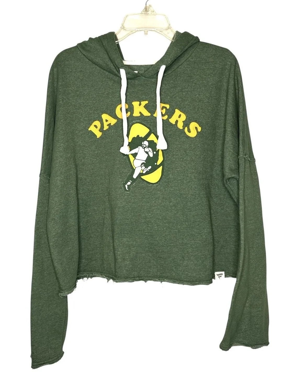 Green Bay Packers Football Cropped Hoodie Women’s Large Fanatics Raw Hem NFL - Image 1