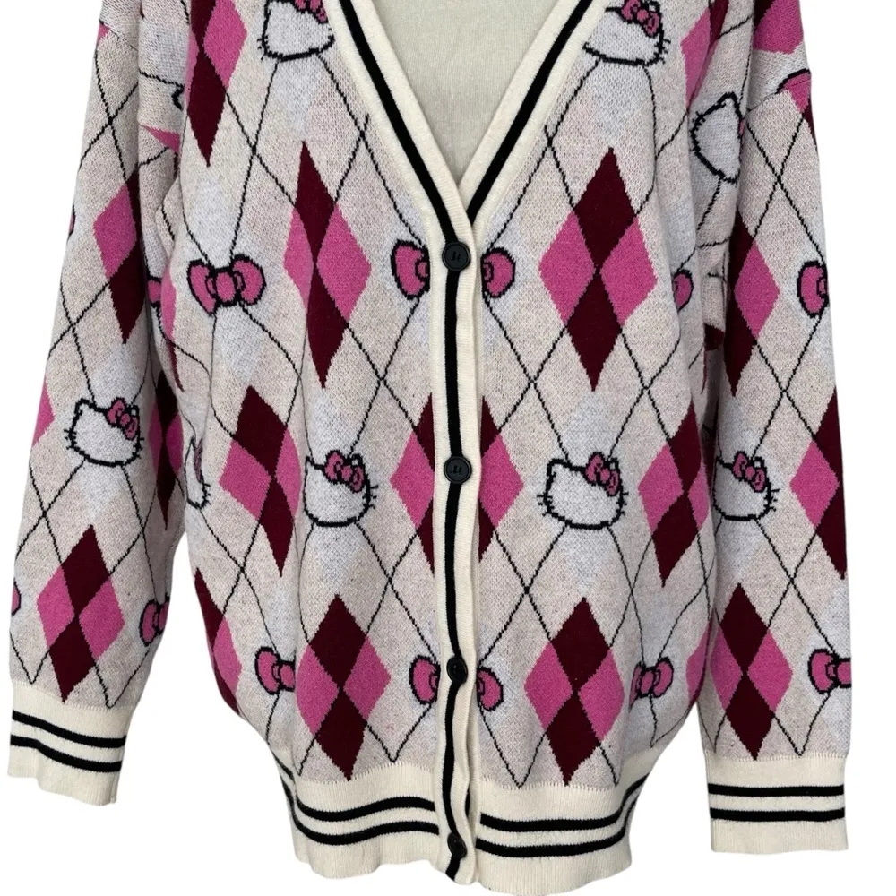 Hello Kitty & Friends X Forever 21 Argyle Cardigan Sweater Women’s Size M - Image 5