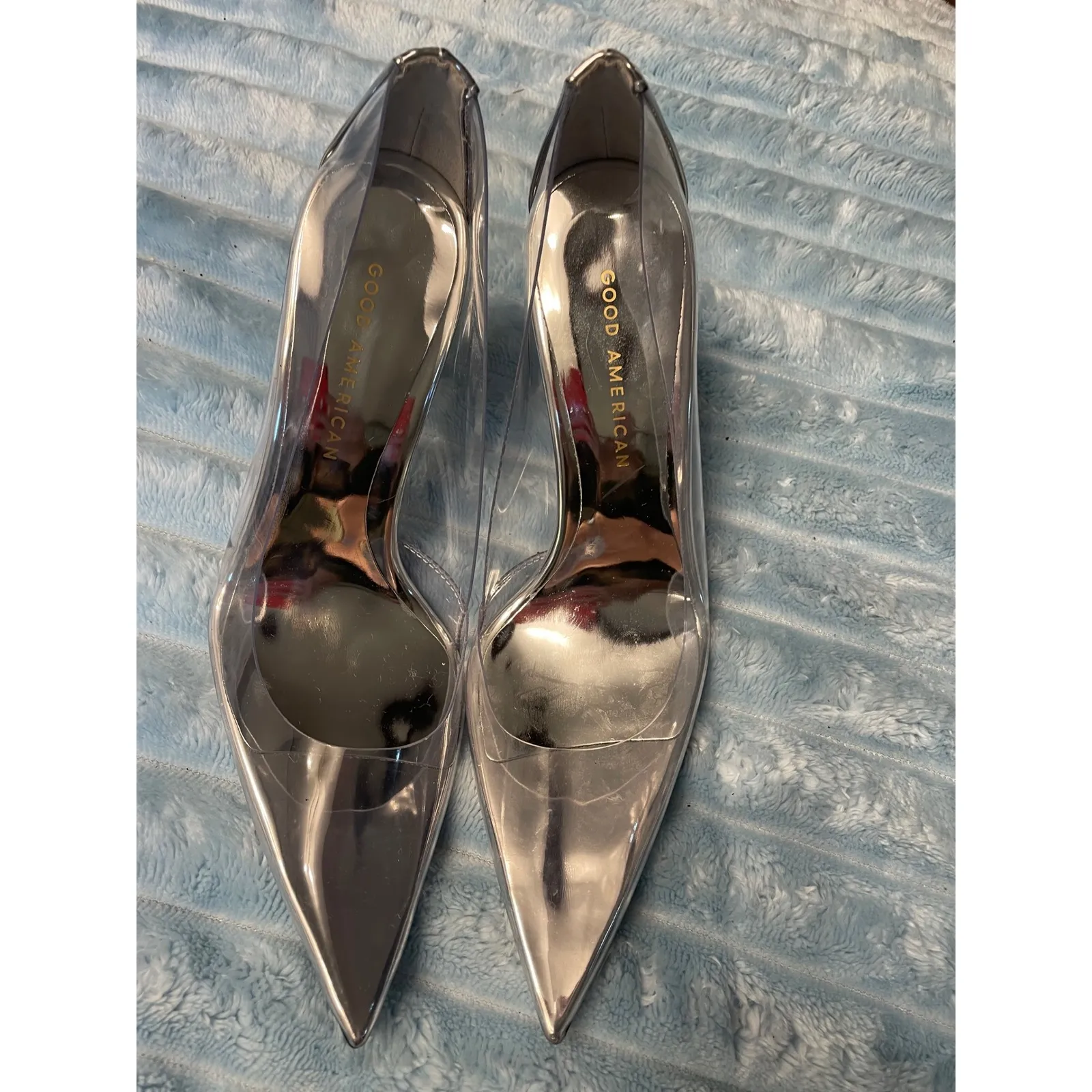 Good American Clear Pointed Toe Stiletto Heels Silver Metallic Women's Size 6 - Image 2