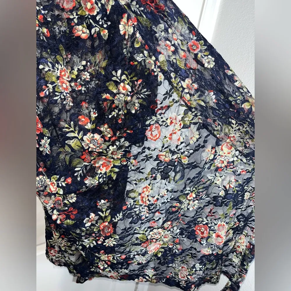 Pinky Navy Blue Lace Floral Print Stretchy Flare WaterfallCardigan Size One Size - Image 8