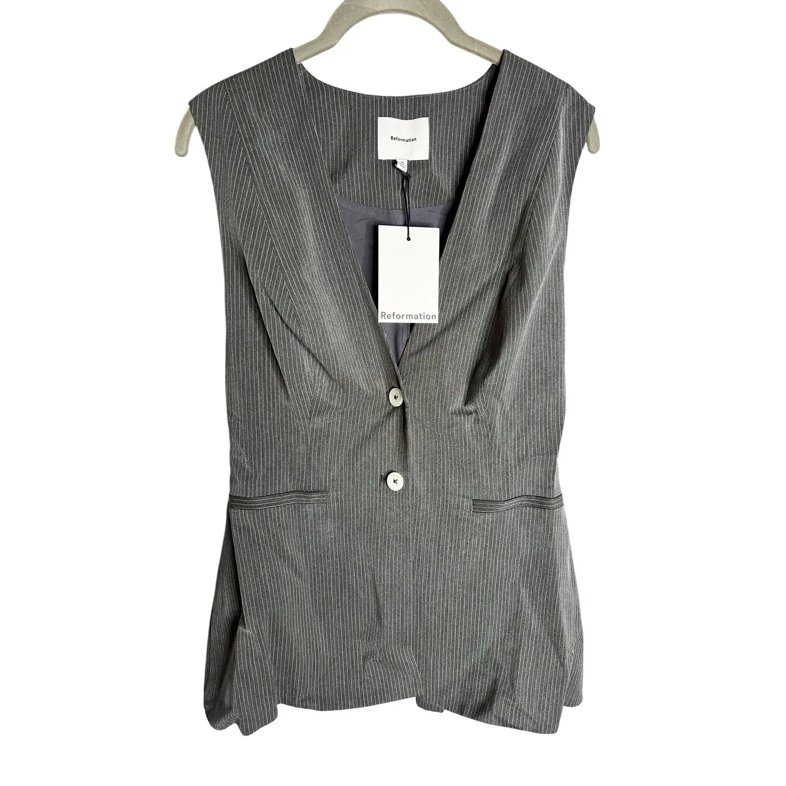 NWT Reformation Saylor Two-Piece Set Size 10 Pinstripe Vest Trouser Pant Suit‎ - Image 5