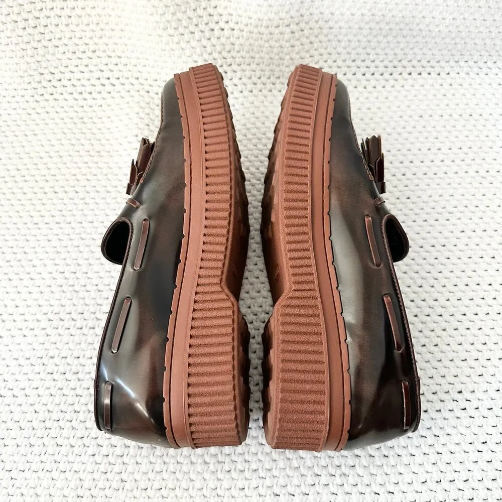 Tod's Two Tone Glossed Brown Black Almond Tassel Platform Creeper Loafers 41.5 Size 10.5 - Image 7