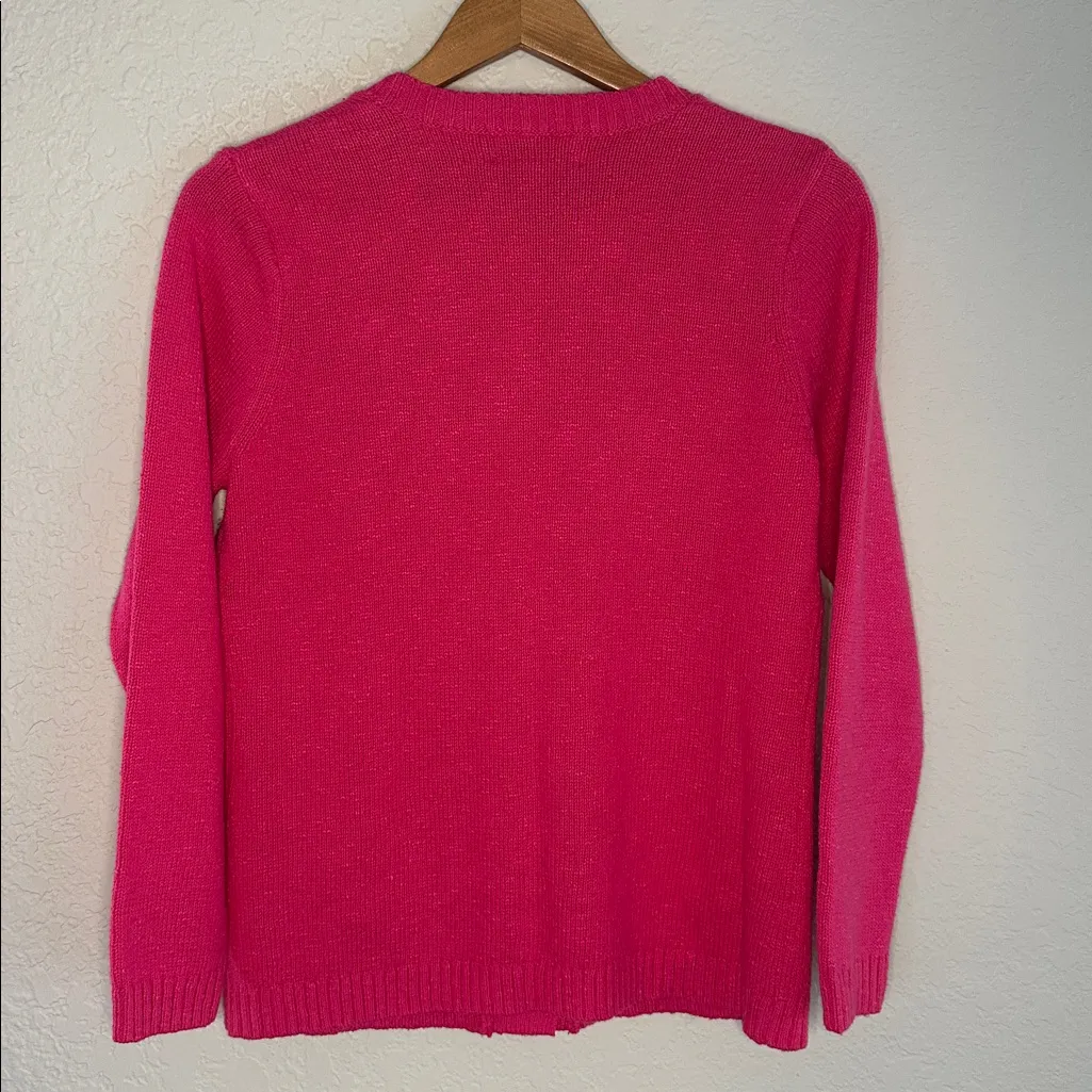 The Vermont Country Store Hot Pink Cardigan Sweater Valentines Preppy Knit Small - Image 5