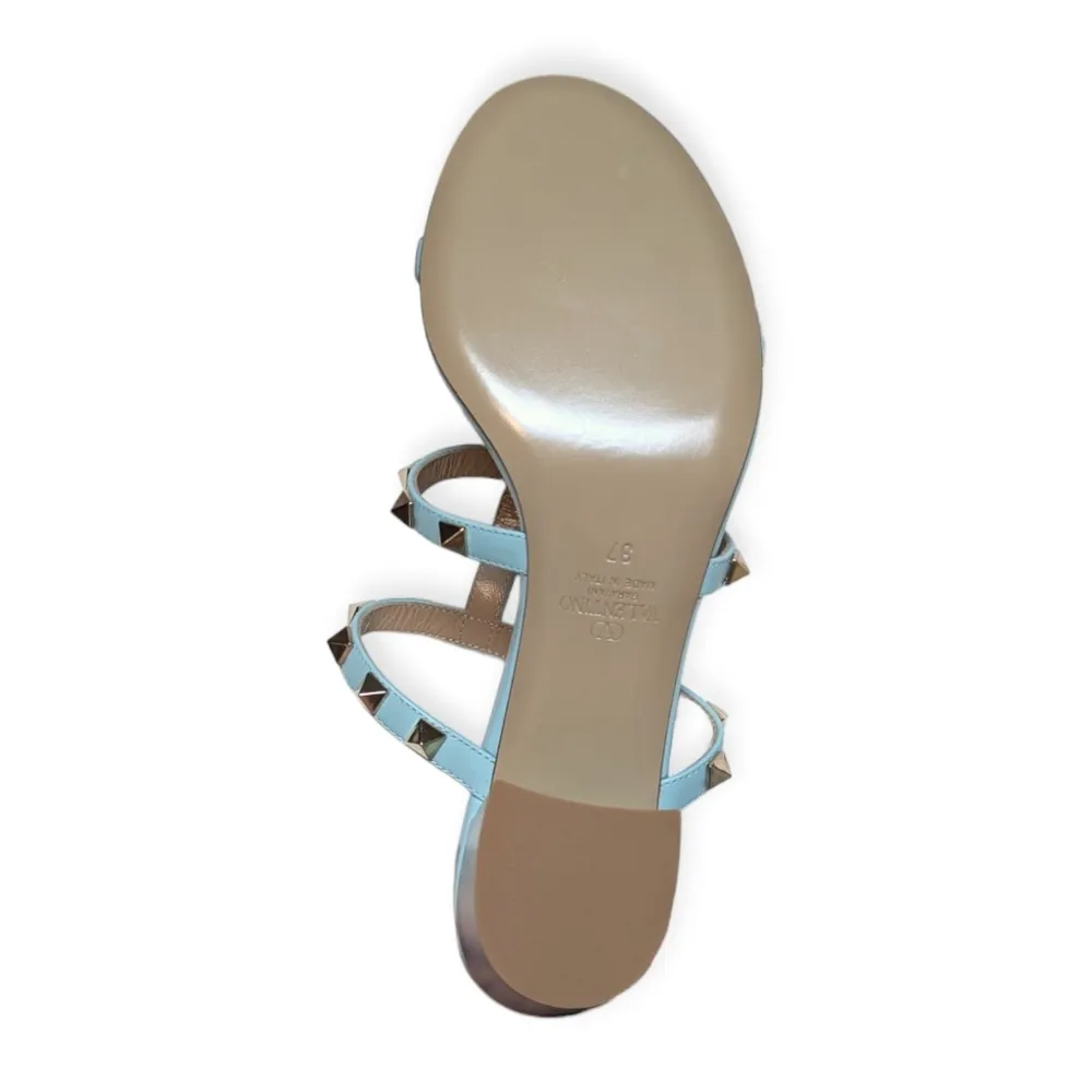 Valentino Garavani Rockstud 60 Caged Block-Heel Slide Sandals Size 7 Acquamarina - Image 7