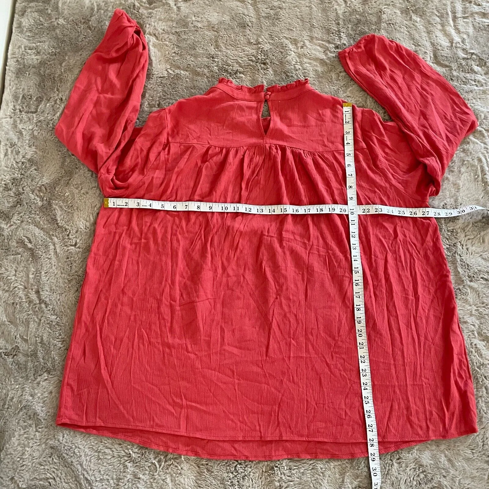 Torrid Women's Coral Boho Embroidered Ruffle Trim‎ Blouse Size 2X Relaxed Career - Image 13