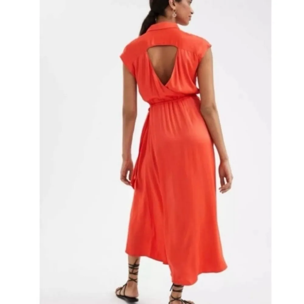 Maeve Anthropologie Open Back Wrap Midi Dress In Red - Image 3