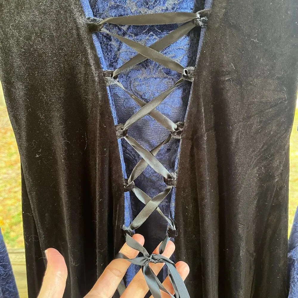 Victorian Choice Women's Black And Blue Velvet Medieval Dress Size L Size L - Image 9