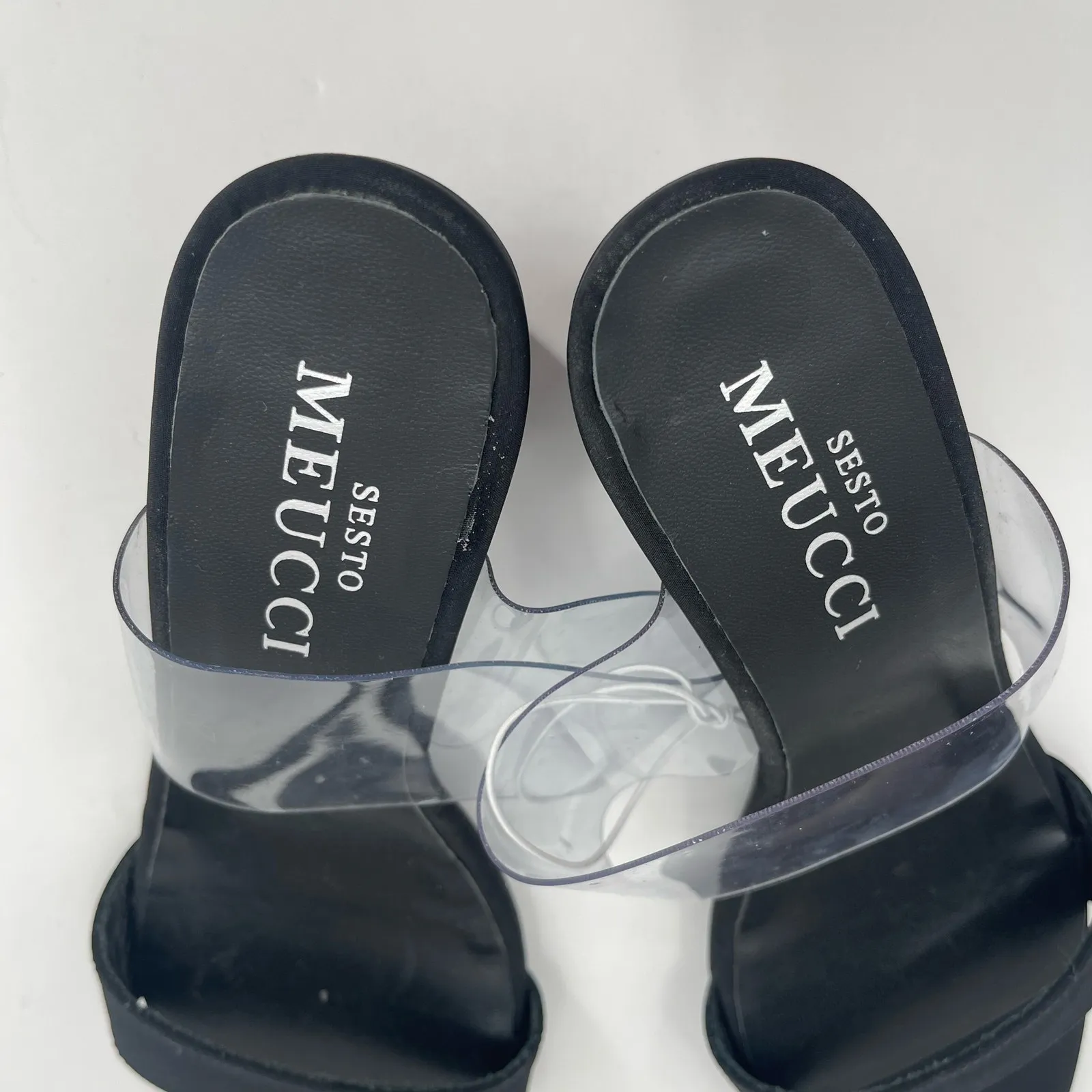 SESTO MEUCCI Heels Size 37 (US 6-6.5) Leather Fabric Black Clear Heeled Sandals - Image 14