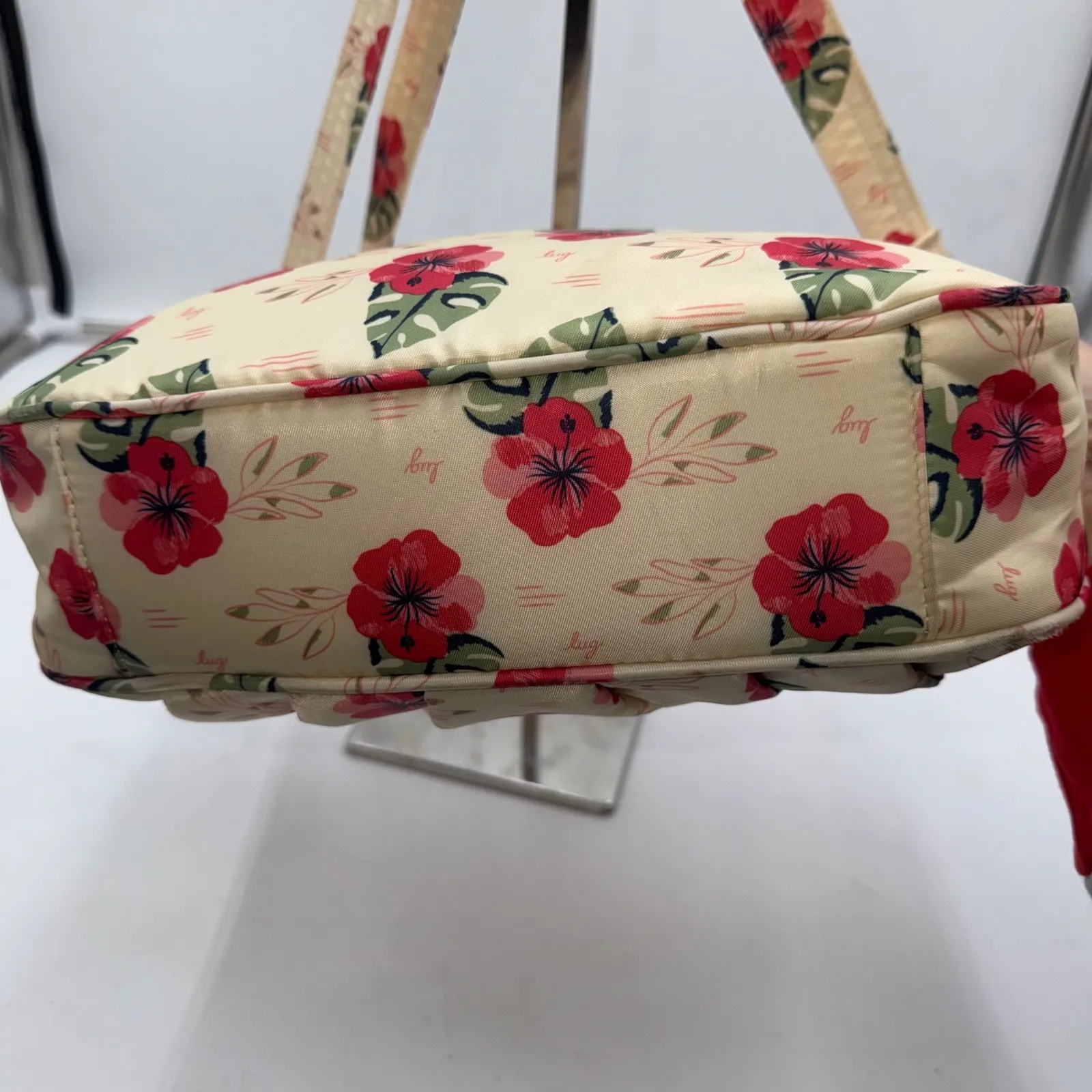 Lug Mambo Crossbody Bag Floral Print Beige Red Tropical Adjustable Strap - Image 6