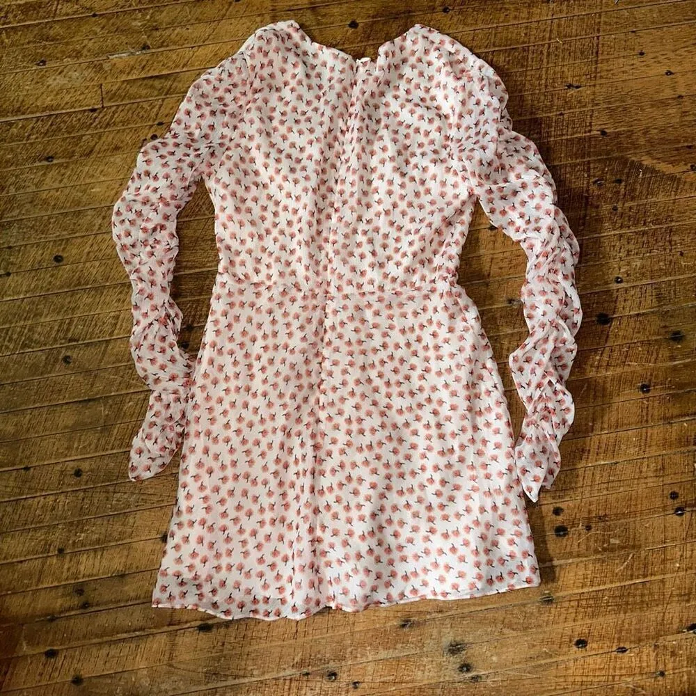 East Order Fin Apricot Floret ruched layered sheer M dress Red Size M - Image 5