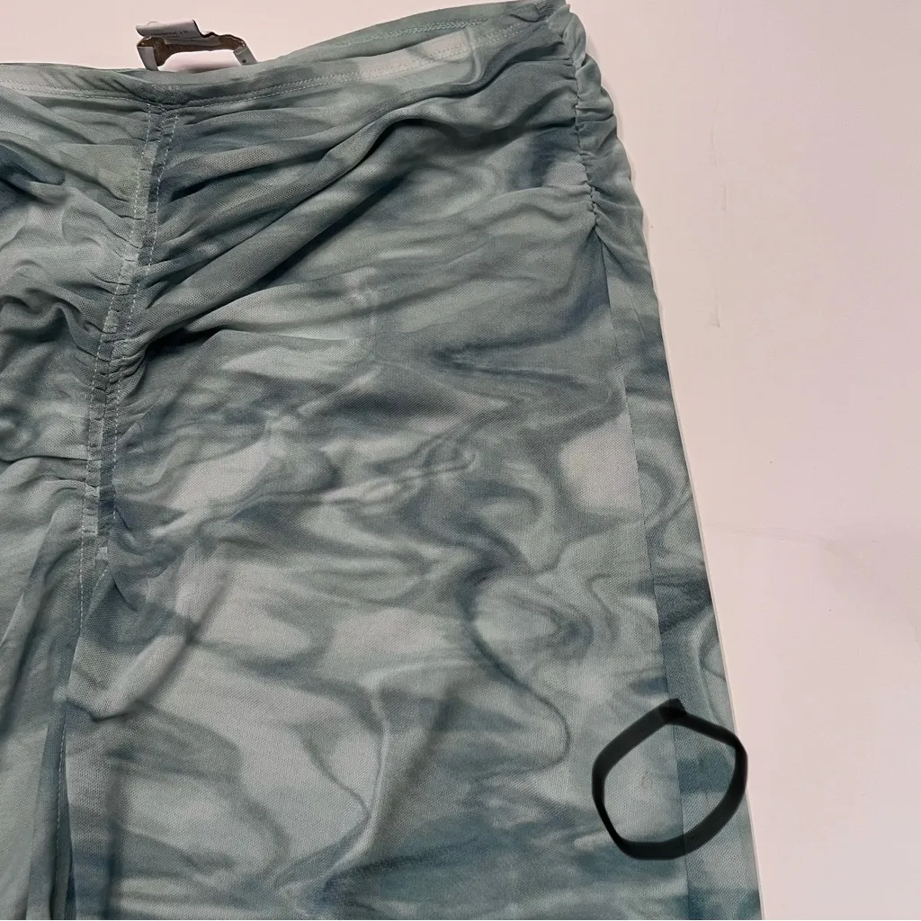 House of Harlow‎ 1960 Green Marbled Tie Dye Mesh Ruched Midi Skirt Size Medium - Image 14