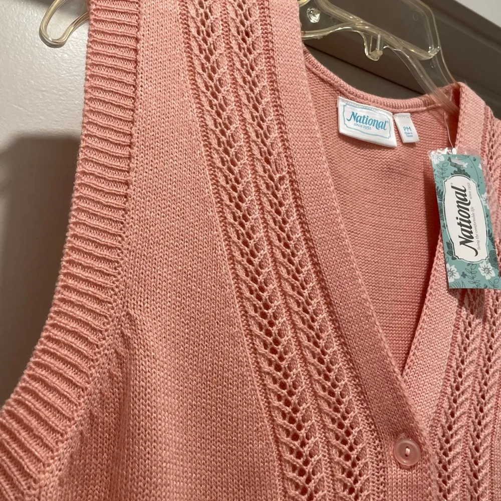 VTG NWT 90s Cottagecore Pink Button-Down Sleeveless Sweater Vest - PM - Image 8