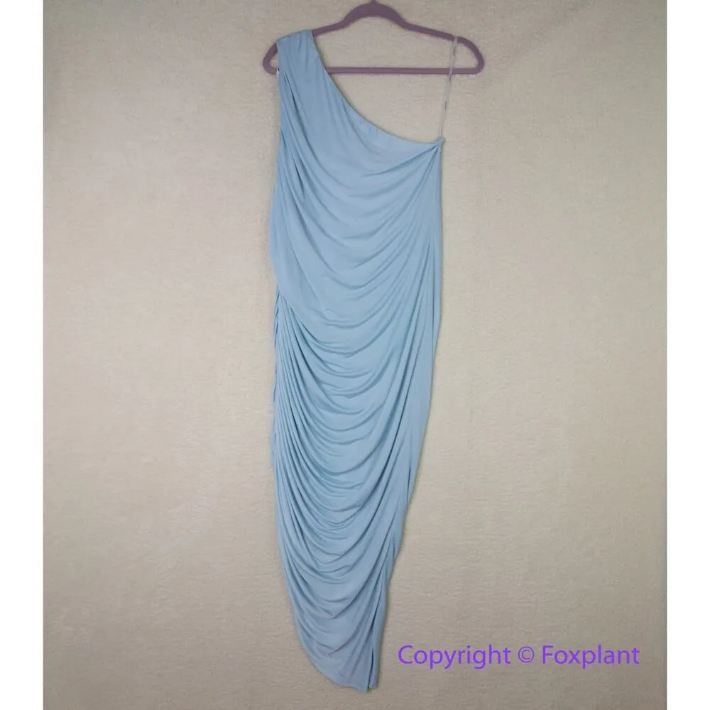 Eloquii Ruched One Shoulder Dress skyride blue ruched asymmetrical midi, size 16 - Image 3