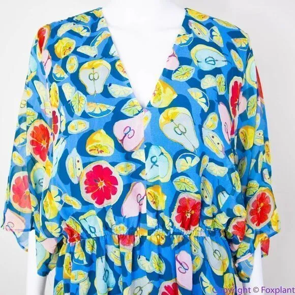 Hutch Anthropologie summer fruit shark bit hem‎ kimono sleeve dress, 0X - Image 5