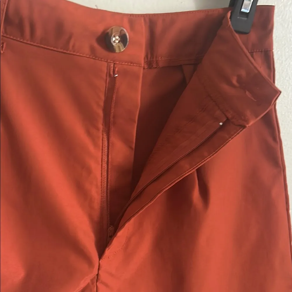 New Chic Orange High-Waisted Pleated Cuffed Summer Vacation Every Day Wear Short - Image 3