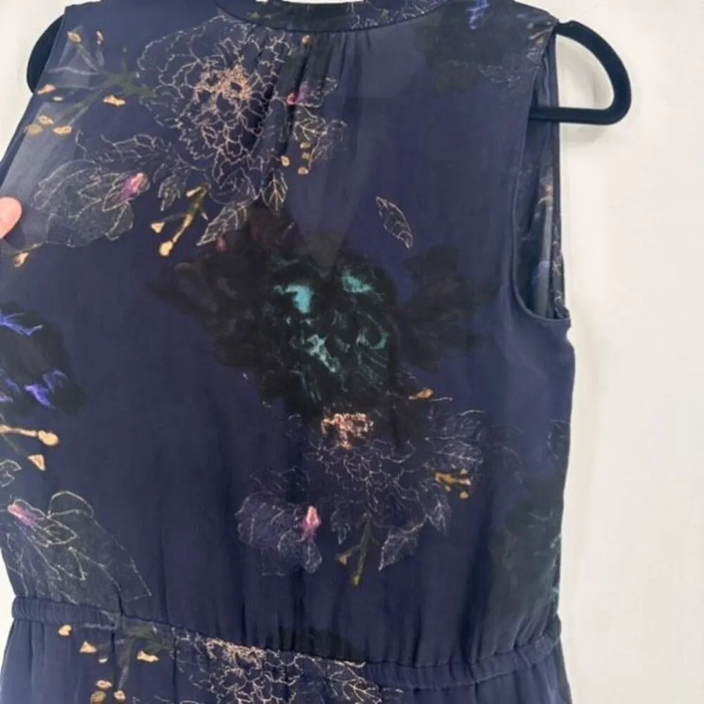 Babaton‎ Aritzia Women's Floral Silk Benedict Sleeveless Shirt Dress Navy Medium - Image 11