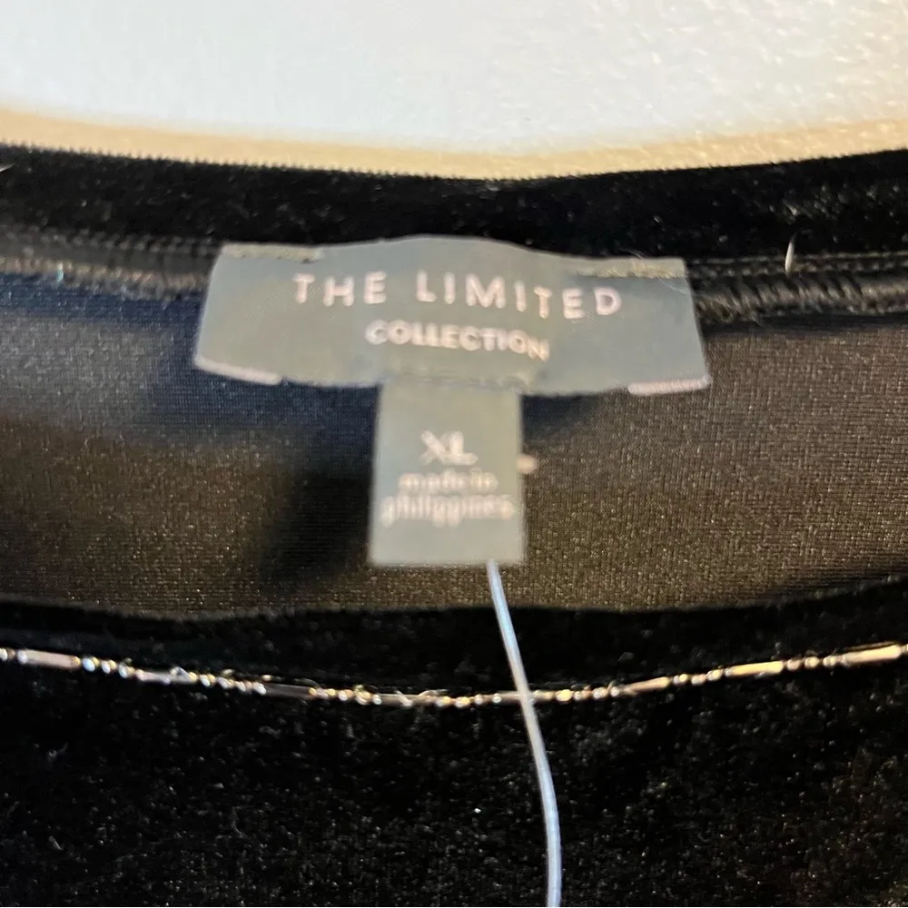 The Limited  Blouse Black Velour/ Velvet Burnout Floral Peony w/ Bead Trim XL NWT - Image 6