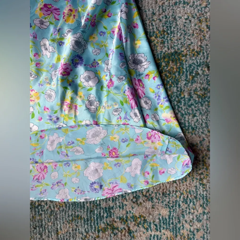 Vintage 90s Y2K Secret Treasures blue floral lace short slip dress, size small - Image 3