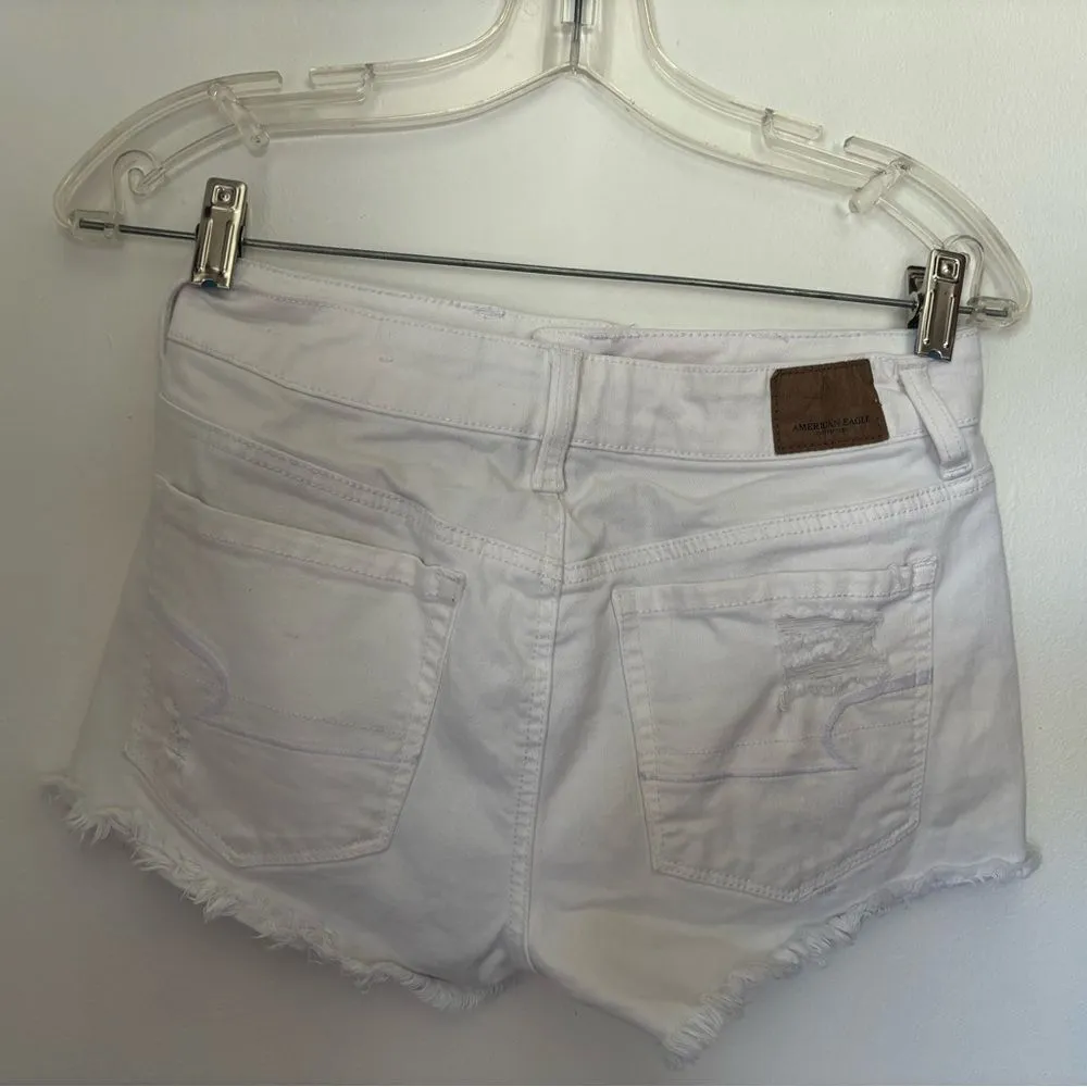 American Eagle white distressed super stretch hi rise shortie size 4 - Image 8
