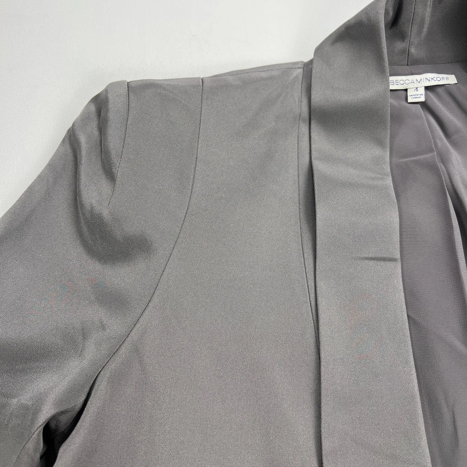 Rebecca Minkoff Becky Gray 100% Silk Blazer Long Lapel Push Up Sleeve Size 4 - Image 12